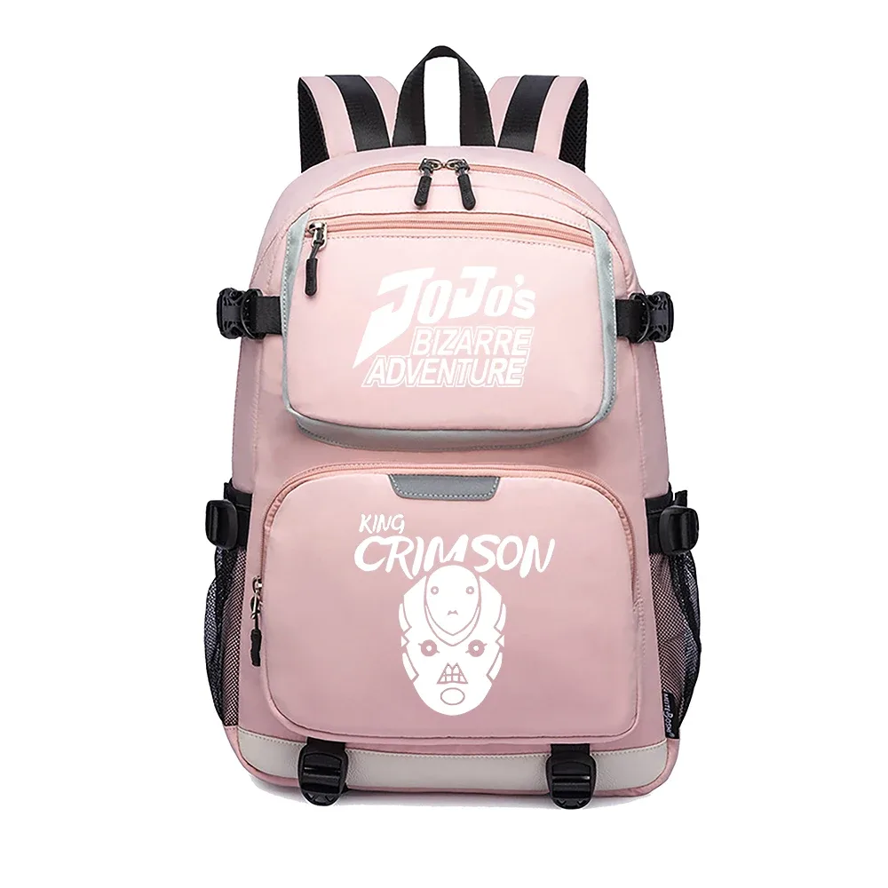 jojo's bizarre adventure – sac à dos de voyage dessin animé, grands sacs d'école imperméables pour femmes, sac à dos rose avec port usb pour ordinateur portable