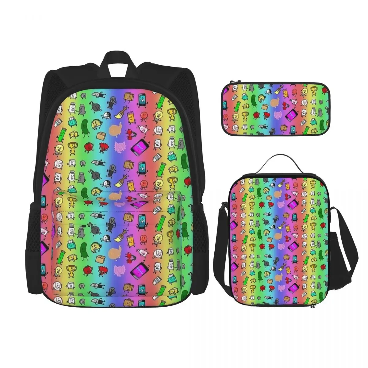 sac dos polyester motif coloré objet visages noirs adolescents ordinateur portable déjeuner usage voyage