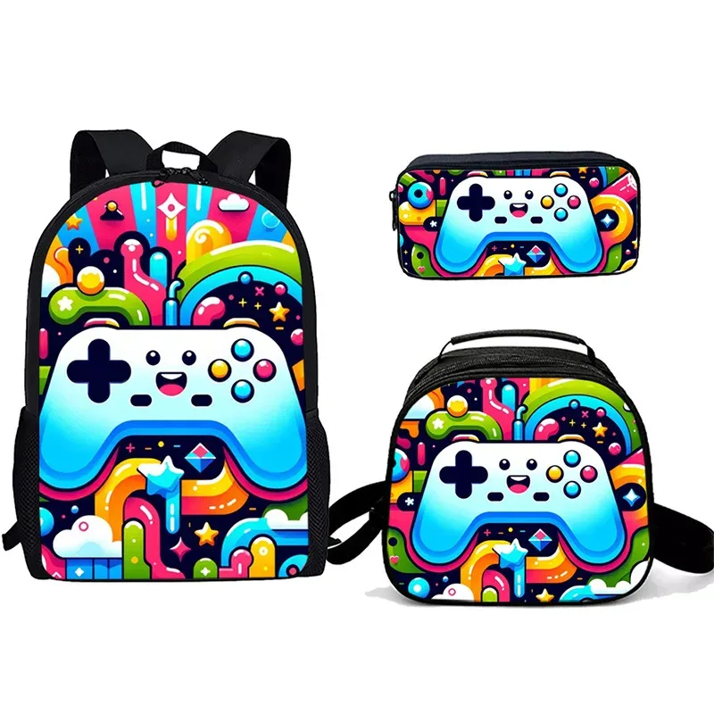 sac à dos tendance pour étudiants, imprimé 3d, 3 pièces/ensemble, avec sac à bandoulière, sac à déjeuner et trousse à crayons, pour ordinateur portable et console de jeux populaire