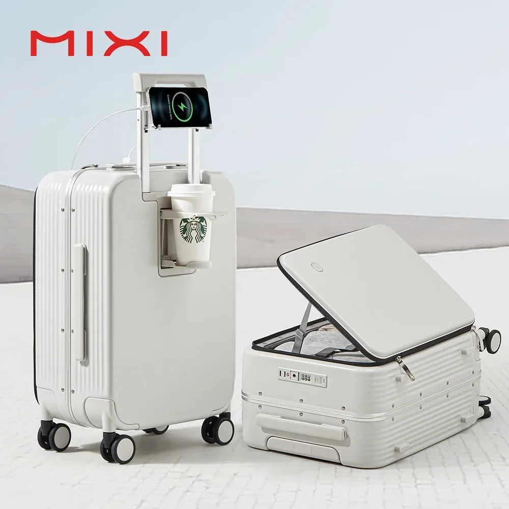 Mixi nouvelle valise à cadre en aluminium bagage à roulettes avec Port USB tasse de cabine d'embarquement et support pour téléphone 20 24 pouces