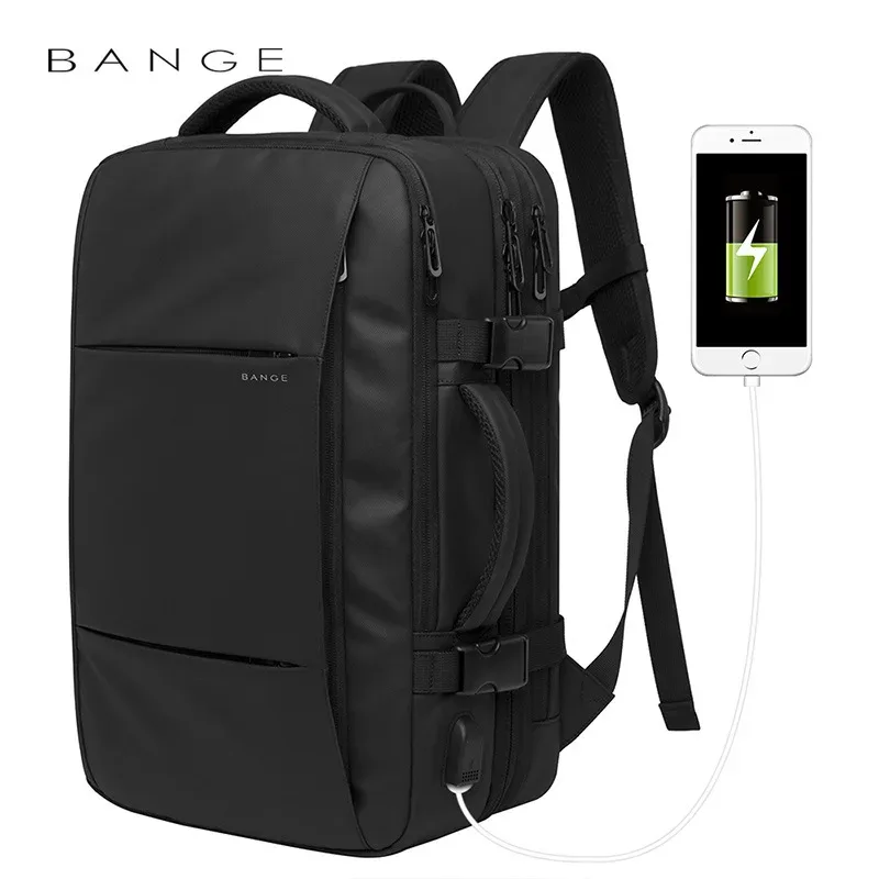 Sac Dos Oxford Université Noir Bandes Grises Poche Latérale Port USB Sangles Respirantes Grande Capacité Voyage Étanche