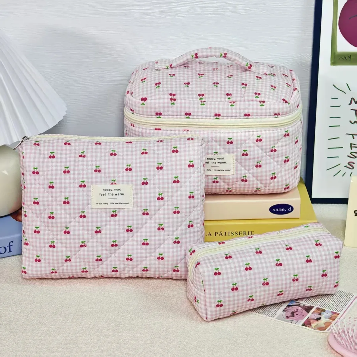 trousse de maquillage à imprimé floral de grande capacité, sac de rangement de cosmétiques de voyage portable, sac de style urbain simple avec doublure en polyester pour femmes