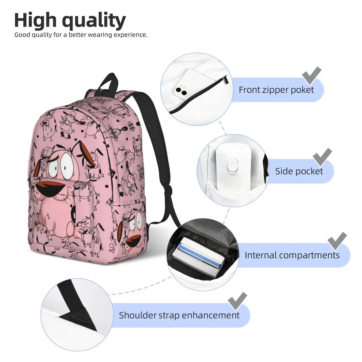 sac à dos cool courage le chien lâche - cadeau idéal pour étudiants, sac de travail, sac à dos de jour pour hommes et femmes, sacs en toile pour l'université