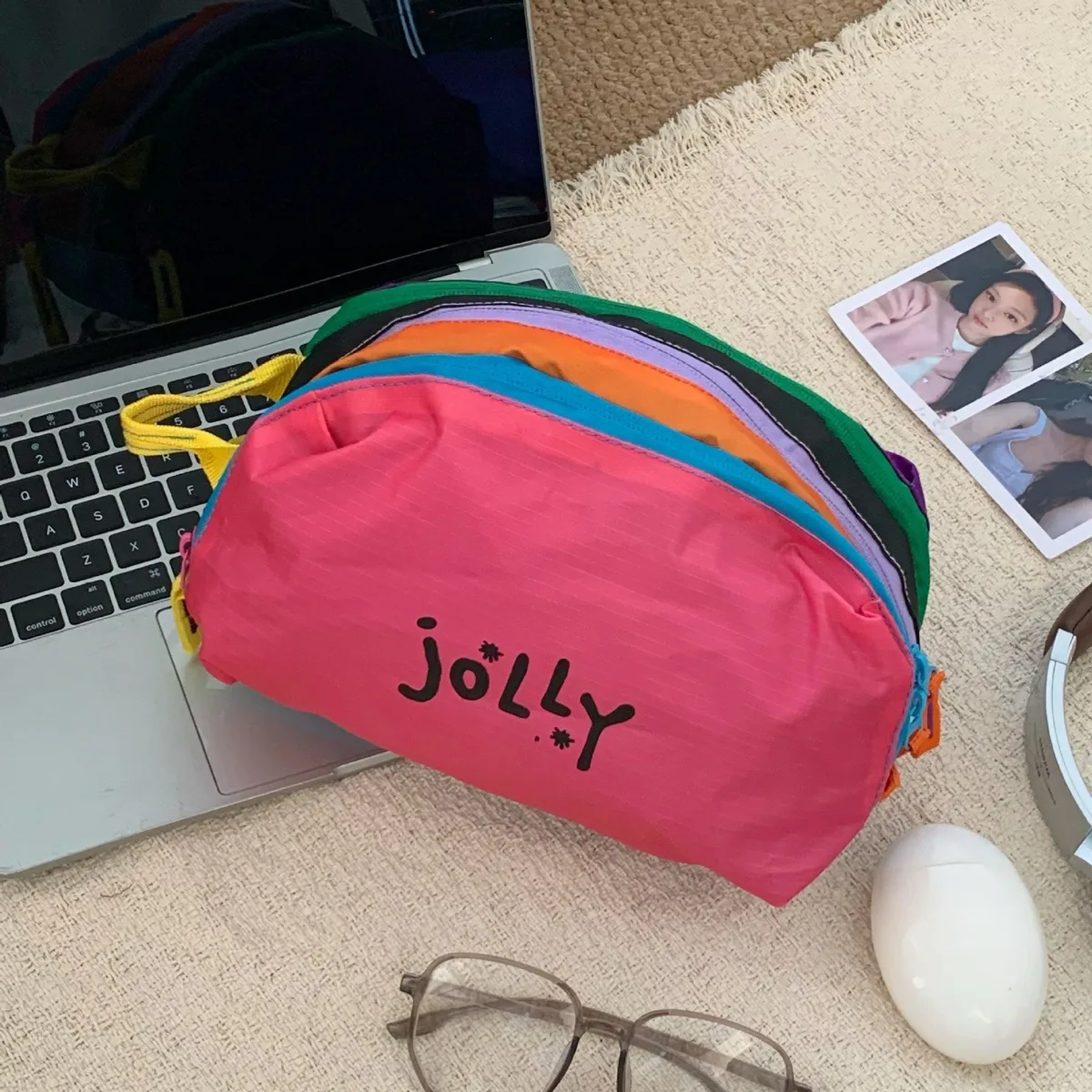sac de maquillage en nylon avec imprimé lettres colorées dopamine, pochette cosmétique étanche, sac de rangement de voyage pour femmes et filles, pour usage quotidien en extérieur
