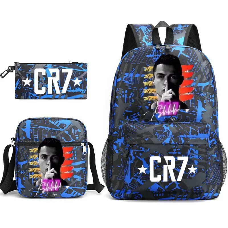 sacs d'école de cosplay football cr7, sac à dos pour ordinateur portable, pour adolescents garçons et filles, 3 pièces/ensemble