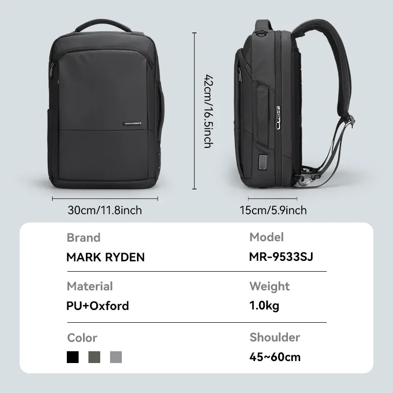 sac à dos pour ordinateur portable mark ryden 15,6 pouces, sac à dos de voyage pour hommes avec port de charge usb, sacs à dos scolaires, sac imperméable pour hommes