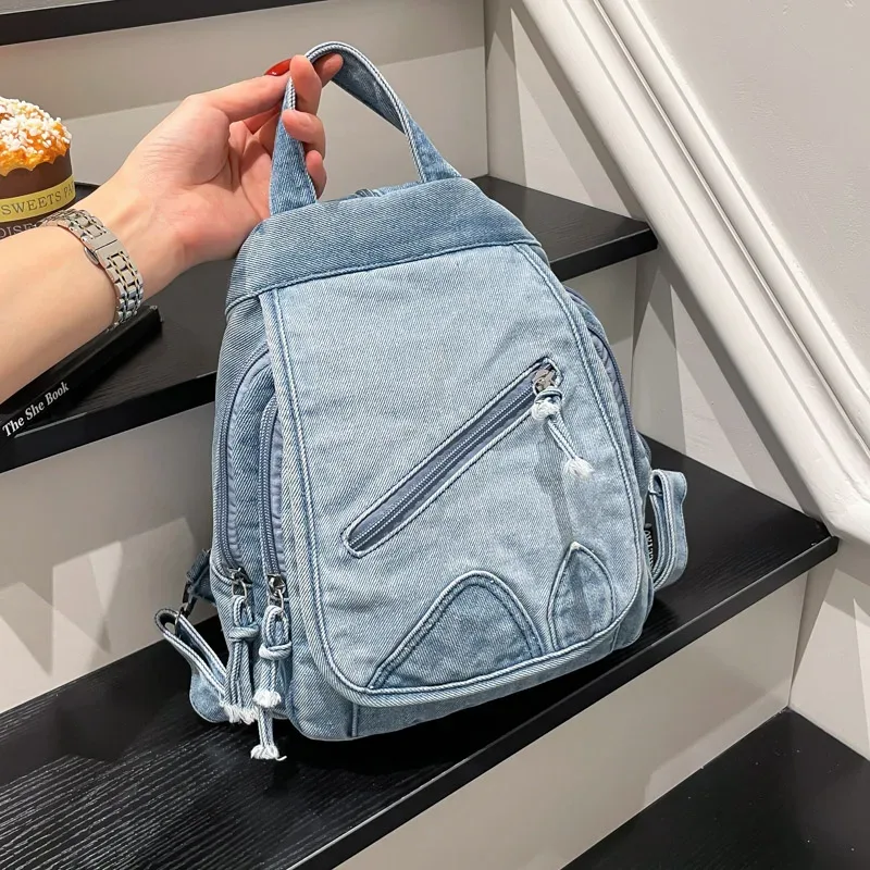 rétro grande capacité lavé denim simple sacs à dos femmes trajet fourre-tout sac 2025 femmes sac quotidien shopper sacs à main bolsa