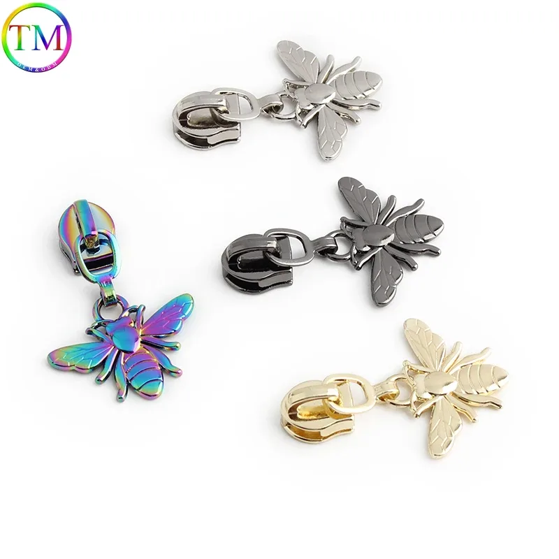 5/10 pièces en forme d'oiseau/abeille/fleur 5 # curseur de fermeture éclair en métal en nylon, pour bricolage, couture, artisanat, vêtements, sacs de rangement de voyage, accessoires à fermeture éclair