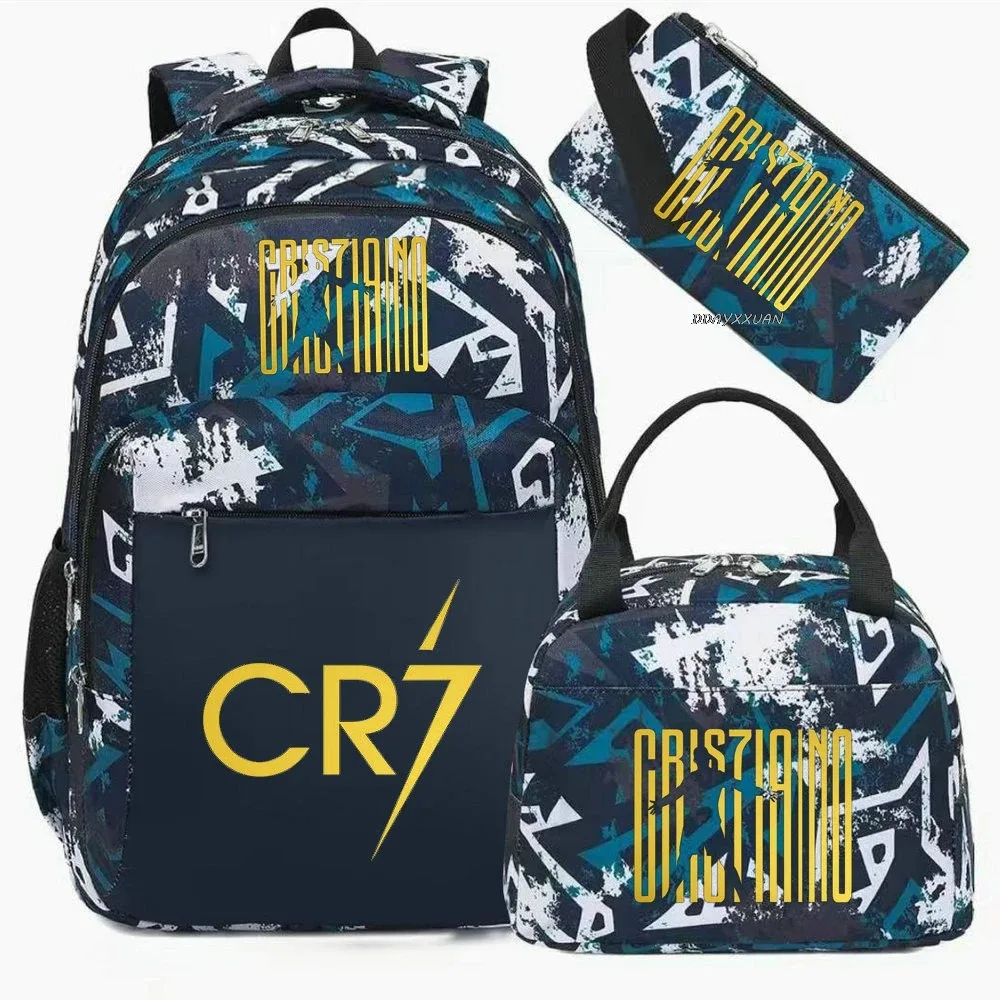 3 pièces/ensemble cr7 adolescent étudiant garçons fille enfants école livre sacs femmes hommes sac à dos adolescents cartable étudiants ordinateur portable voyage sacs à dos