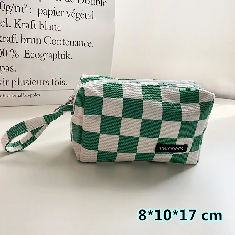 trousse de maquillage de voyage à carreaux, sac de rangement cosmétique, sacs à main pour femmes, portefeuille, étuis à crayons scolaires mignons, sacs en poudre, mode coréenne