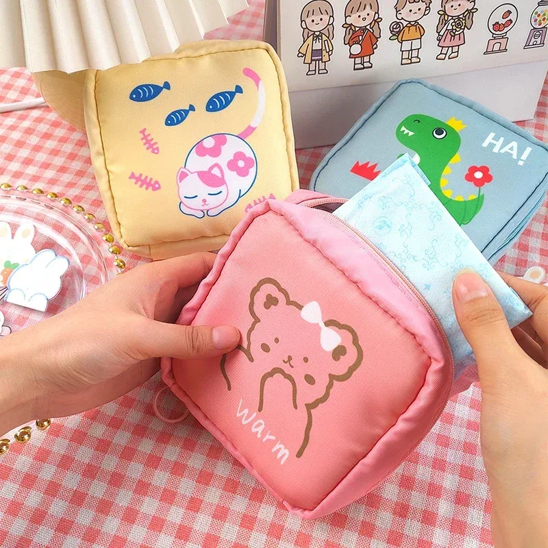 sacs de rangement pour serviettes hygiéniques pour femmes, petits étuis à cosmétiques pour femmes, voyage, étanche, poudre, ours mignon, lapin, rouge à lèvres, porte-monnaie