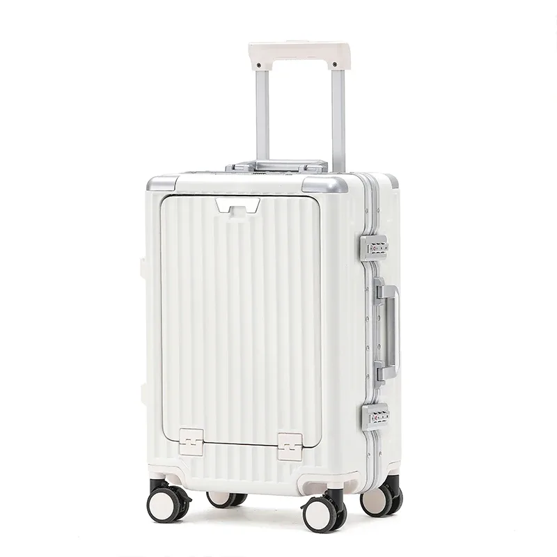 ensemble 1 pièce, valise trolley à cadre en aluminium de 20 pouces, bagage cabine fonctionnel avec frein à absorption des chocs, roues universelles silencieuses, fonction porte-gobelet, fonction porte-téléphone, fonction de chargement usb, idéale pour les voyages d'affaires, les vacances, les courts séjours et comme cadeau.