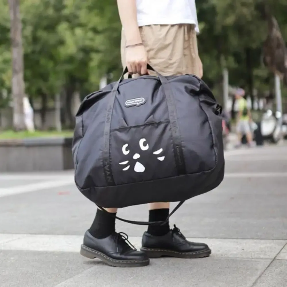 sac à bandoulière en nylon motif chat de dessin animé, sac de voyage avec séparation humide/sèche, sac de sport portable multi-poches.