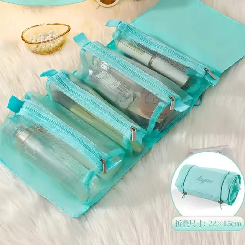 sac à cosmétiques détachable, sac de maquillage portable de grande capacité 4 en 1, sac de rangement pliable pour cosmétiques de voyage, trousse de toilette, 1 pièce
