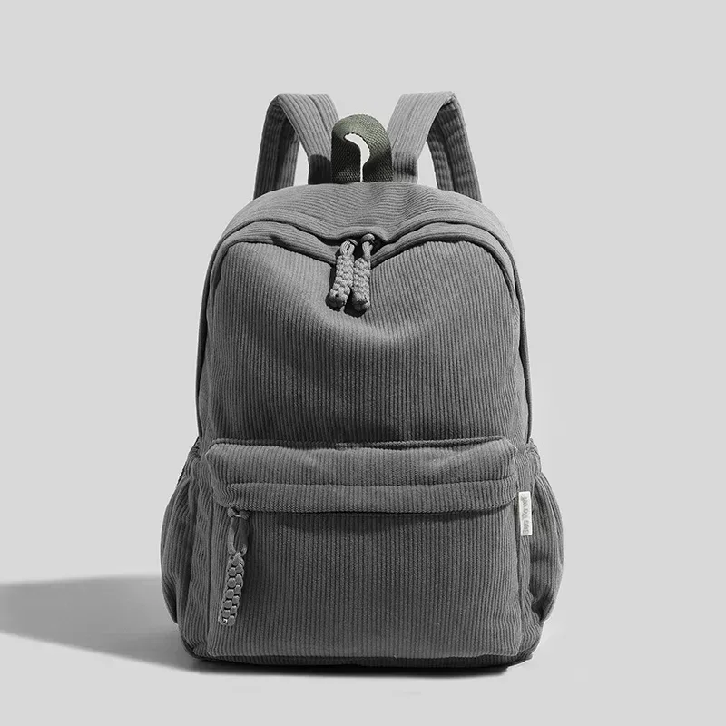 sac dos velours cotelé gris compartiment intérieur bandoulière arquée fermeture éclair usage etudiant femmes