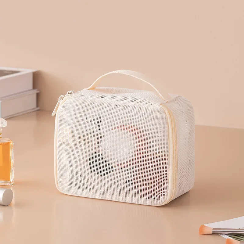 ensemble de trousses de maquillage en maille respirante 3 pièces, organiseur de toilette portable de voyage, rangement cosmétique étanche pour femmes et filles