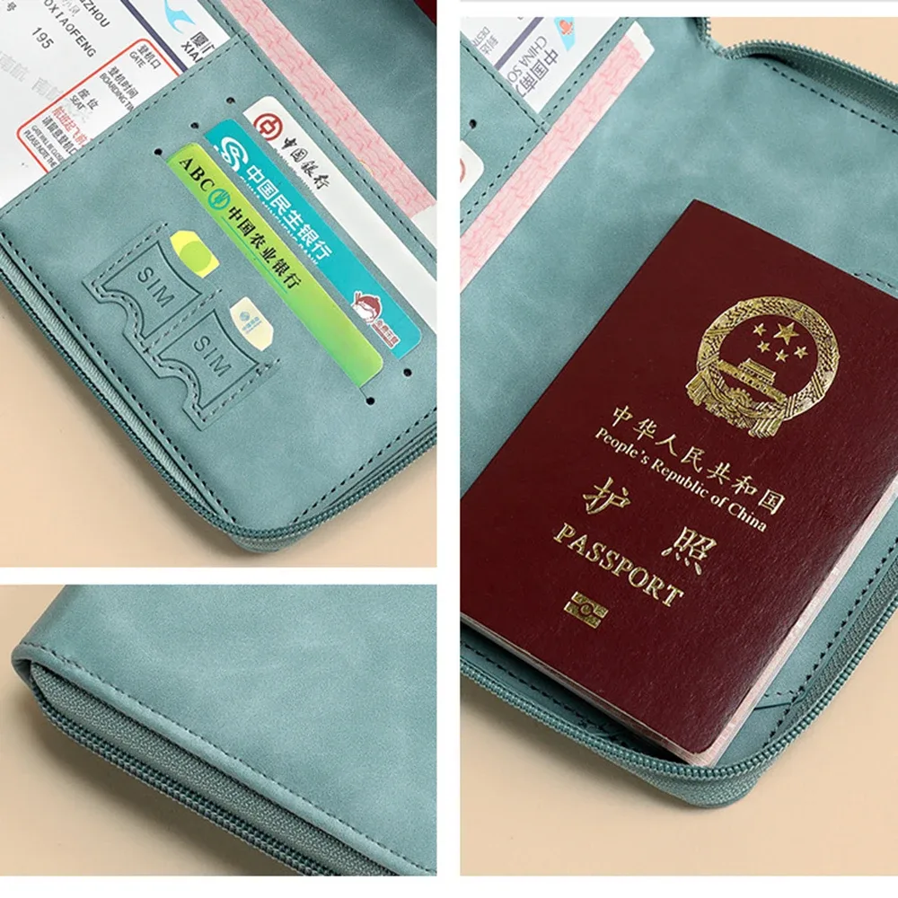 porte-passeport bloquant rfid, portefeuille en cuir pu, couverture de passeport, portable, multifonction, fermeture éclair, pince à billets, accessoire de voyage