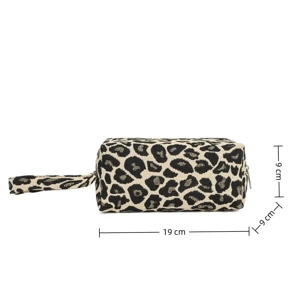 sacs à maquillage portables à imprimé léopard, grande capacité avec poignée, sac à stylos, fermeture éclair, sac de rangement, sac à main de voyage