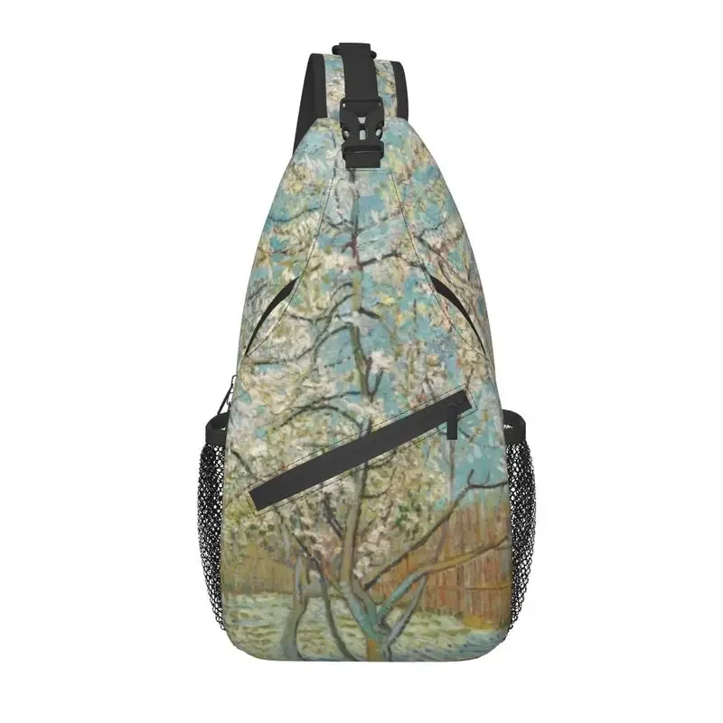 sac à dos à bandoulière motif fleurs d'amandier pour homme, accessoire décontracté de voyage, motif peinture de vincent van gogh