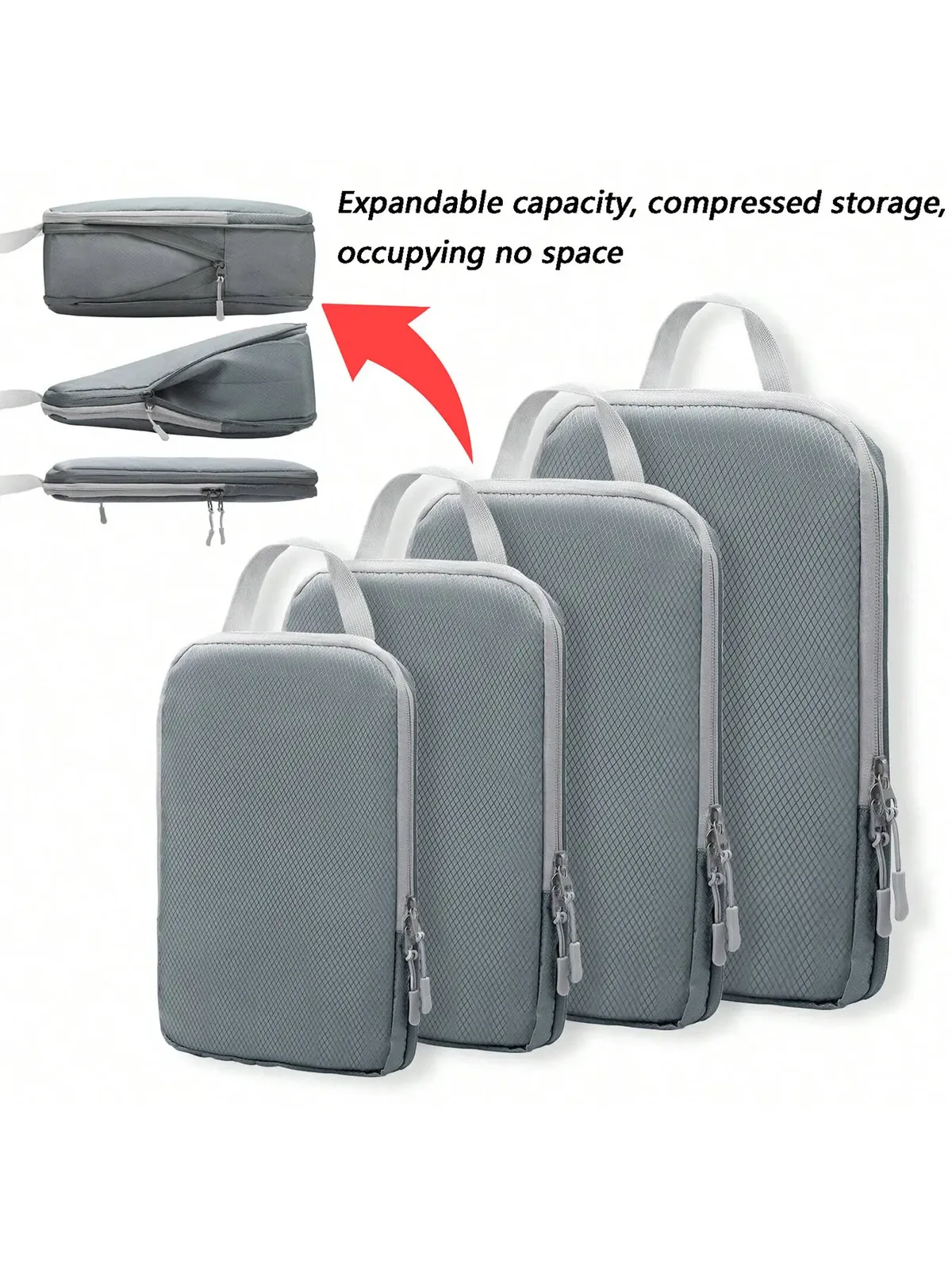 organisateur voyage polyester gris clair poignée noire fermeture glissière compressible sac chaussures rangement cube traçabilité usage polyvalent