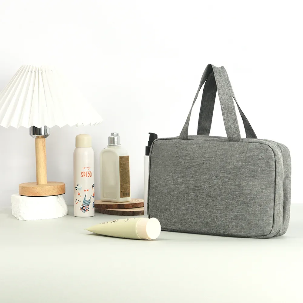 trousse de toilette cosmétique multifonctionnelle, 4 plis, résistante à l'eau, séparation sèche et humide, portable pour voyage, pinceaux cosmétiques, articles de toilette