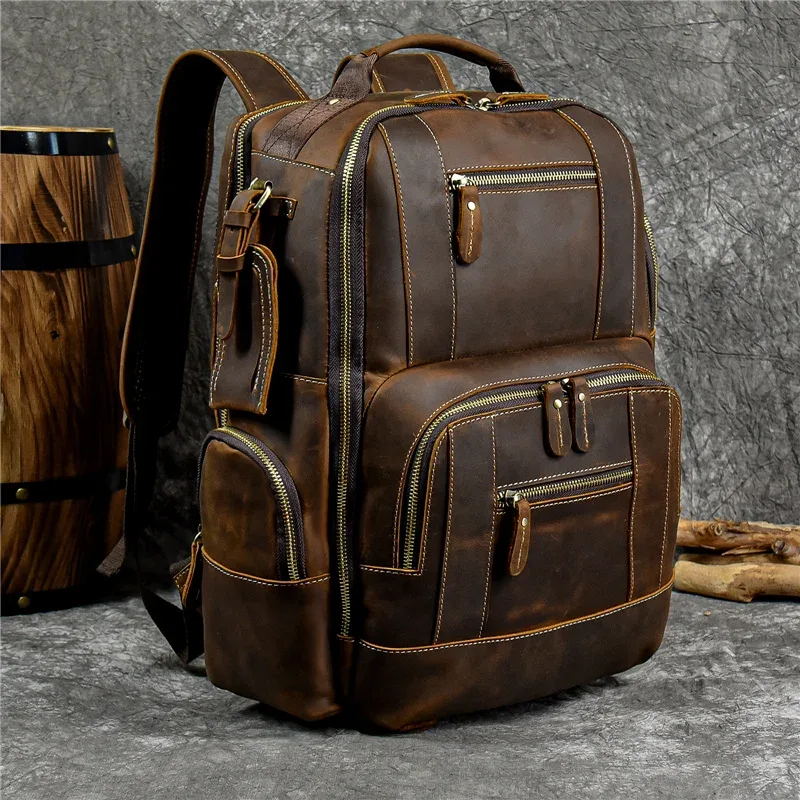 sac à dos de voyage en cuir véritable pour hommes, sac à dos de grande capacité, sacs à dos pour ordinateur portable masculin, mode de luxe, 15.6