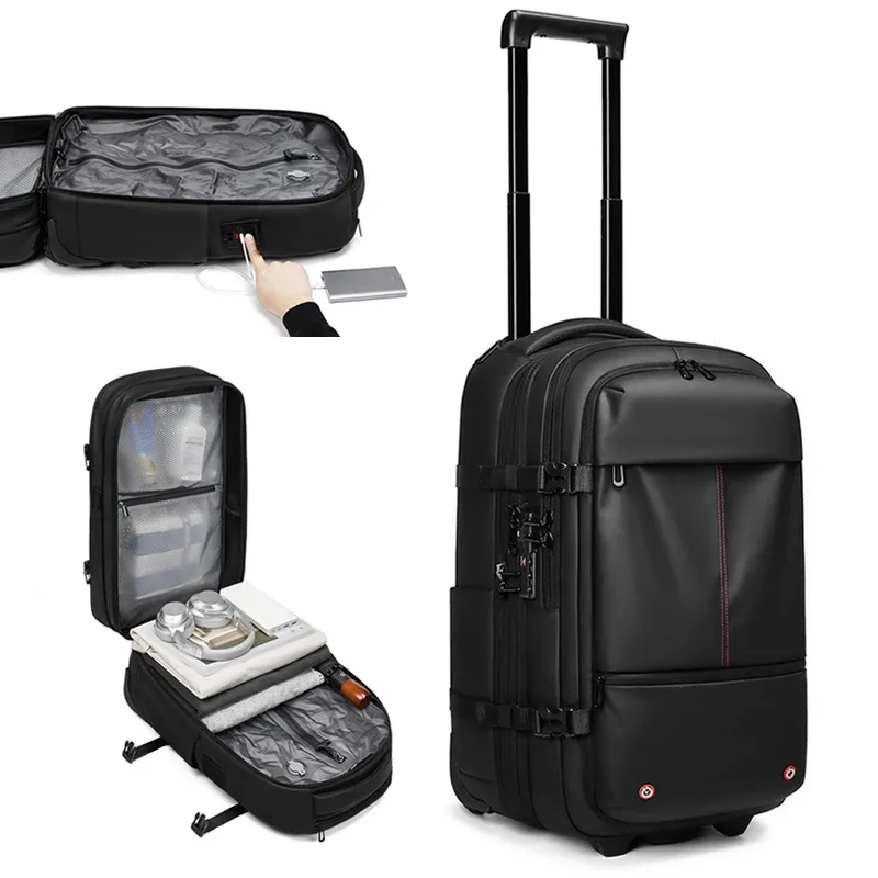 Sac à dos de voyage professionnel à roulettes avec pompe de compression sous vide pour homme, bagage à roulettes pour cabine