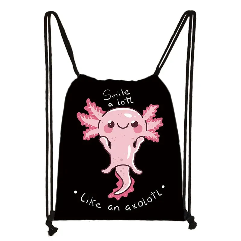 kawaii dessin animé axolotl poisson jouant des jeux vidéo sac à dos tours de mer axolotl/fouron harajuku sacs à cordon sac de voyage en toile
