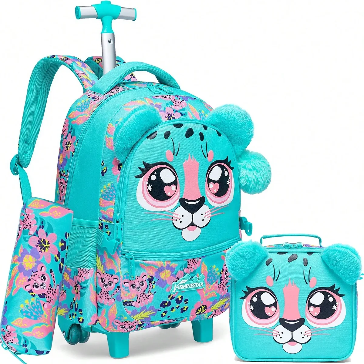 sac à dos à roulettes pour enfants, sac à dos pour filles, sac de voyage à roulettes, sacs à roulettes pour l'école avec boîte à lunch isotherme