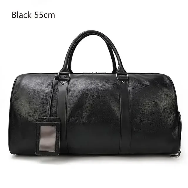 pooloos sacs de voyage en peau de vache naturelle sacs de nuit en cuir imperméables pour hommes bagages à main hommes sac de week-end homme d'affaires 55 cm