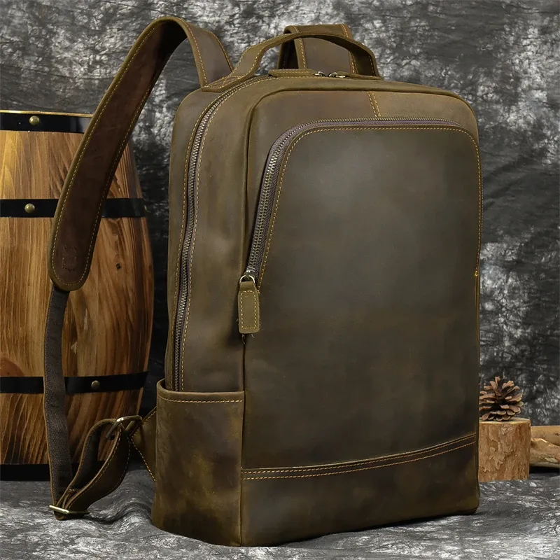 2025 nouveauté sac à dos en cuir ordinateur sac à dos 15.6 pouces pochette d'ordinateur pour hommes sacs de voyage vintage sac à dos d'affaires hommes