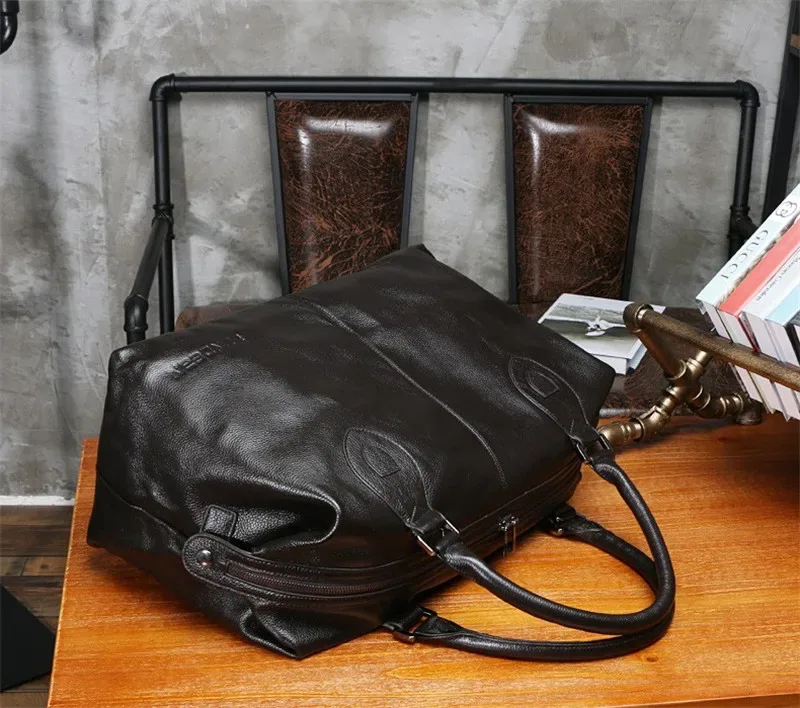 sac de voyage en cuir véritable, sac à bagages pour hommes, grand sac de sport pour hommes, sac à bandoulière pour femmes, grand sac fourre-tout, sac à main noir.