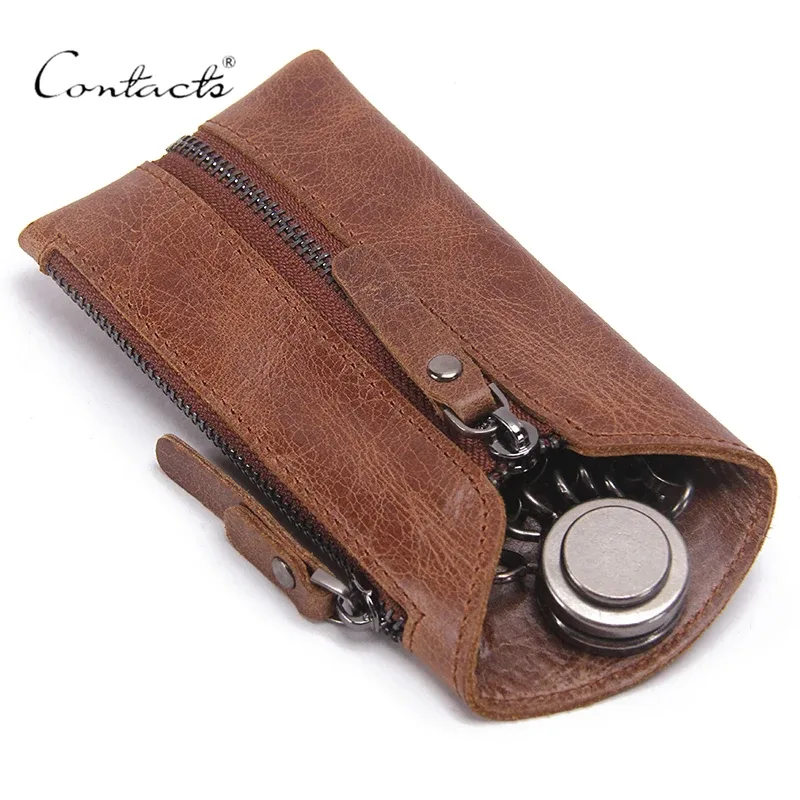 contact's vintage en cuir véritable porte-clés femmes porte-clés couvre fermeture éclair porte-clés sac hommes porte-clés femme de ménage clés organisateur