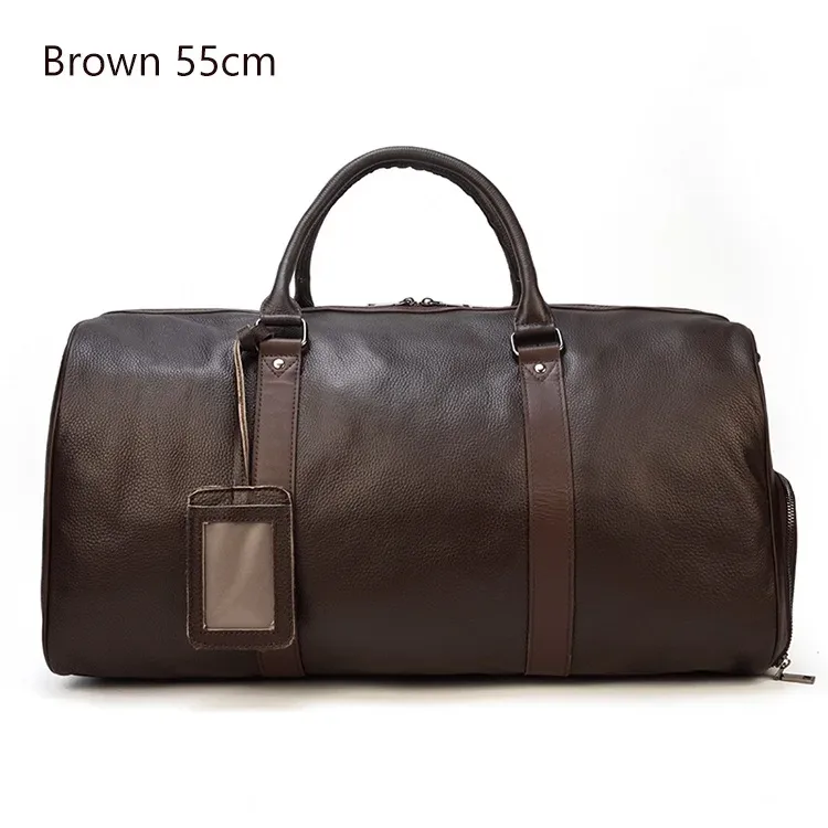 sacs de voyage en peau de vache naturelle, sac de nuit imperméable en cuir pour hommes, sac à main pour bagages d'avion, sac de week-end pour hommes d'affaires 55cm