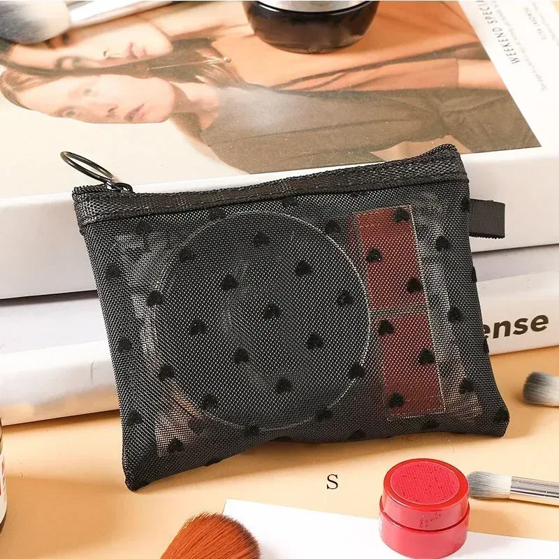 trousse de maquillage en maille, petite pochette transparente pour cosmétiques pour femmes, mini organisateur de rouge à lèvres, carte de voyage, trousse de toilette, pochette de rangement pour sac à main