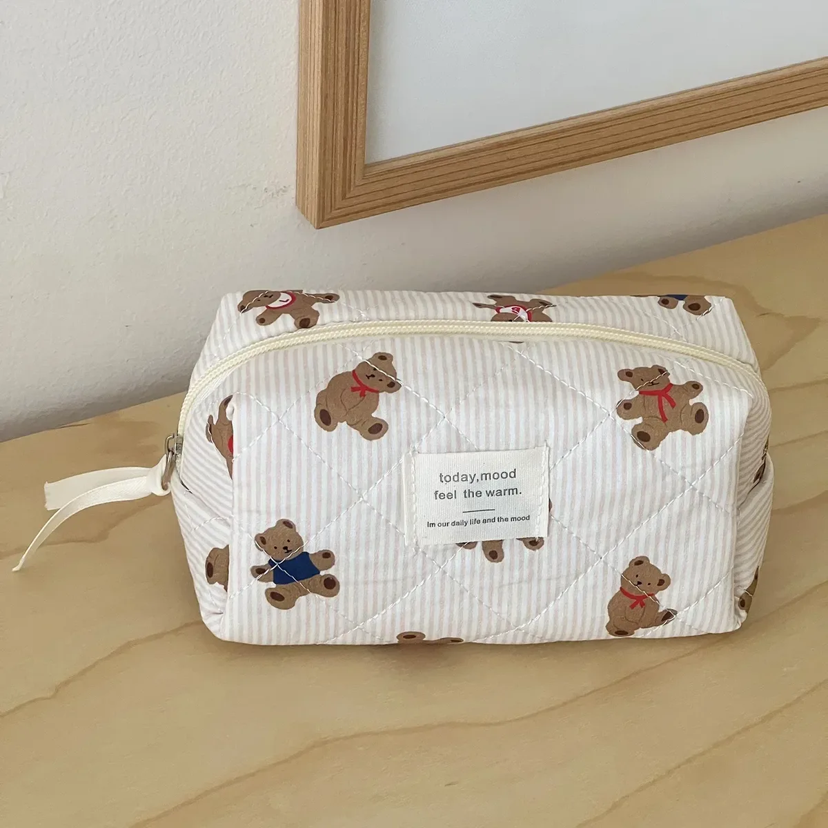 sac à cosmétiques en coton à fleurs noires pour femmes, 1 pièce, sacs de rangement en tissu, petite pochette de voyage de grande capacité, étui de maquillage pour femmes