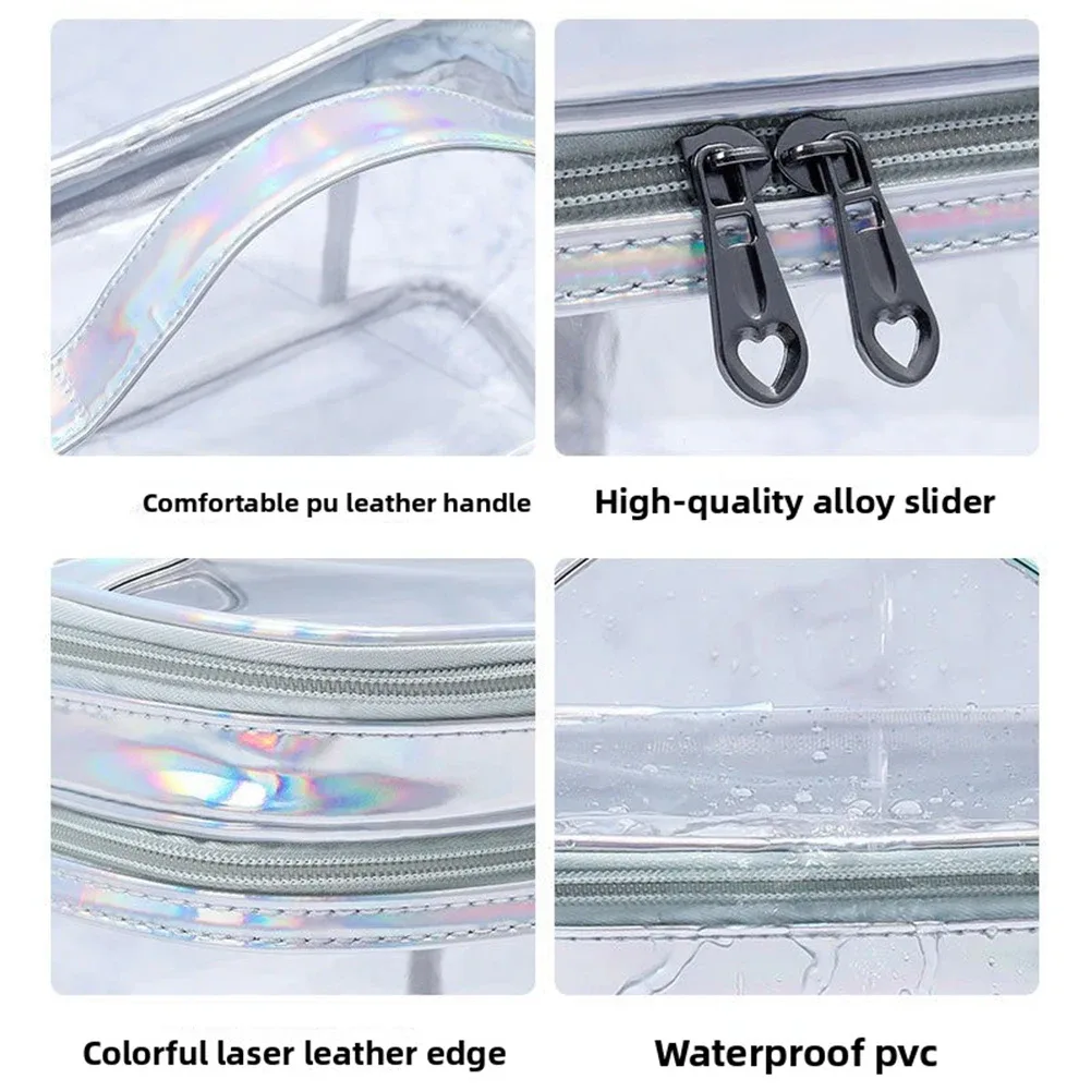 sac de maquillage transparent portable, sac à cosmétiques double couche en pvc, sac de toilette étanche de grande capacité, pochette de rangement de voyage transparente