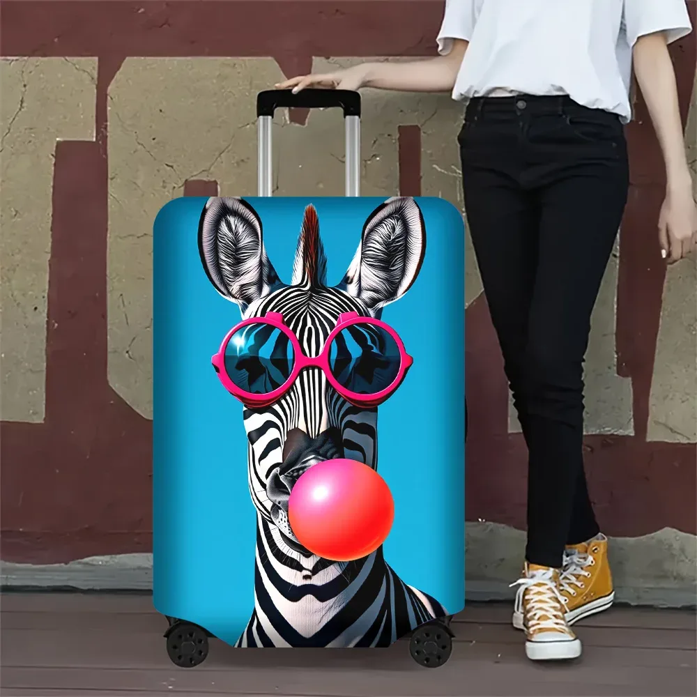 housse valise polyester motif zèbre lunettes bulles chewing gum bleu noire blanc voyage protection