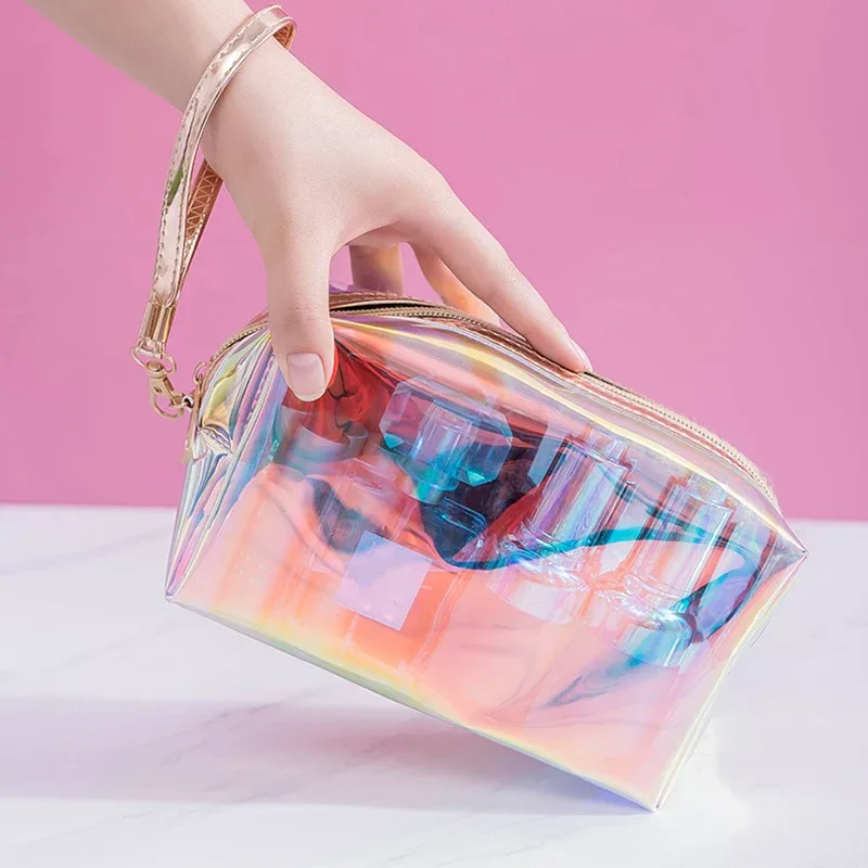 trousse de maquillage transparente en pvc pour femme, trousse de toilette, rangement de voyage étanche, sacs de lavage de beauté, mode chic