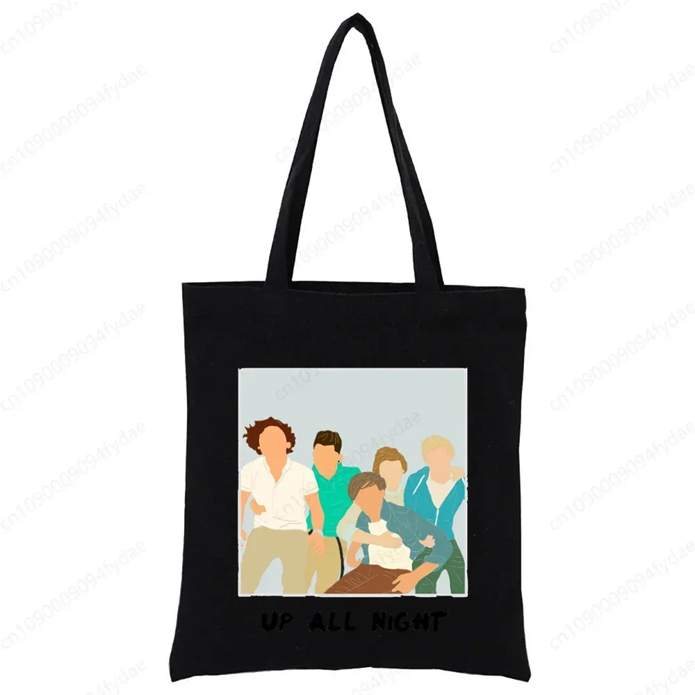 sac à bandoulière en toile pour femmes, sac à main personnalisé one direction, fourre-tout décontracté, réutilisable, grande capacité, sac de shopping noir