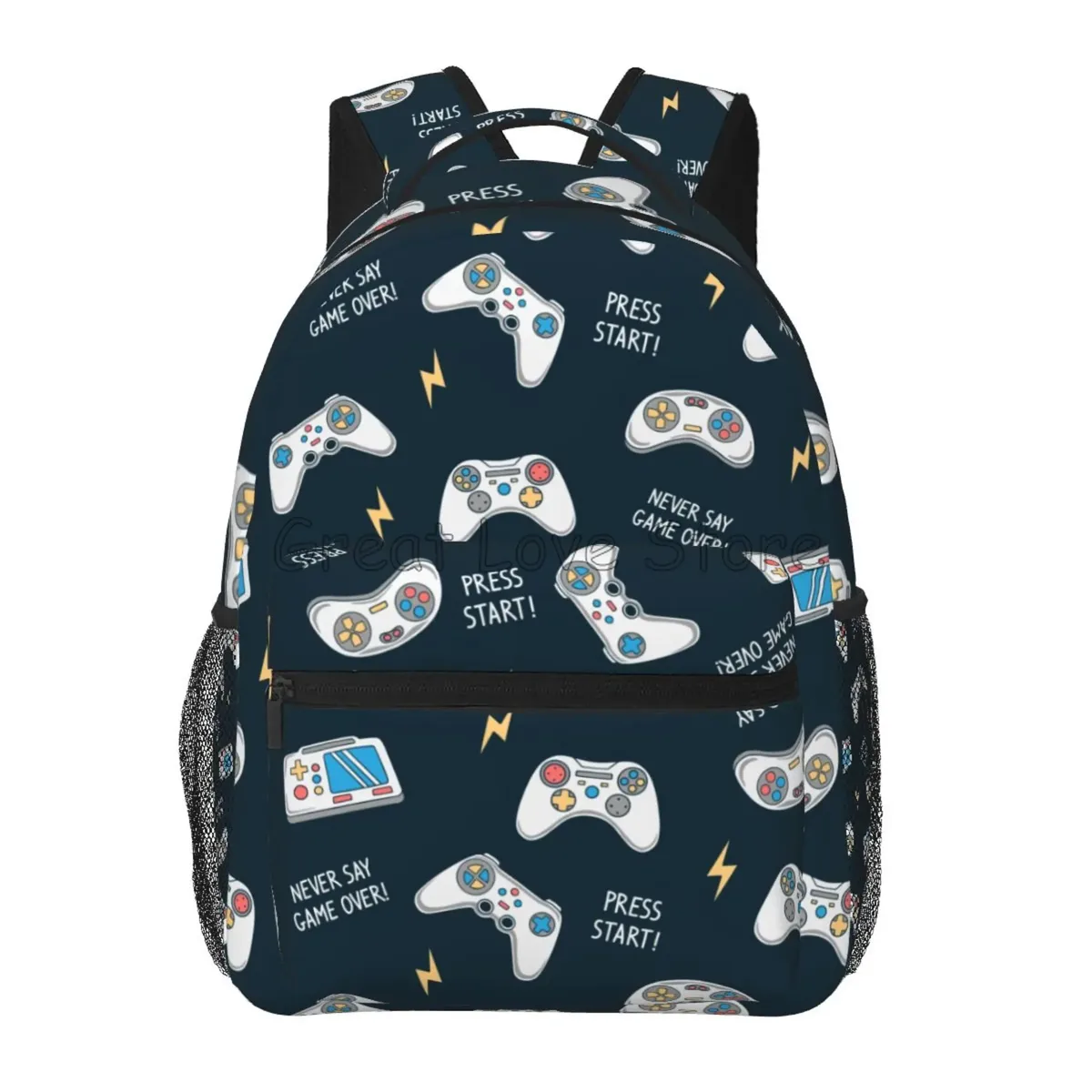 sac dos toile noir motif jeux vidéo multicolore fermeture éclair 20 35 litres polyester polyvalent voyage école week end vacances randonnée camping