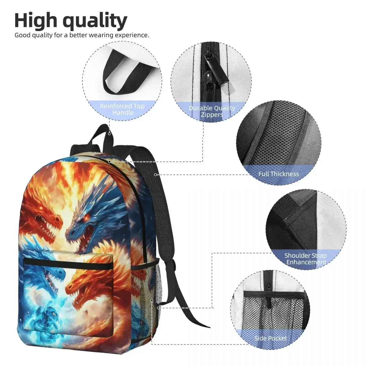 sac à dos coloré imprimé dragon mythique pour étudiants, sac d'école, sac à dos de randonnée, sac de voyage pour hommes et femmes, sac à bandoulière