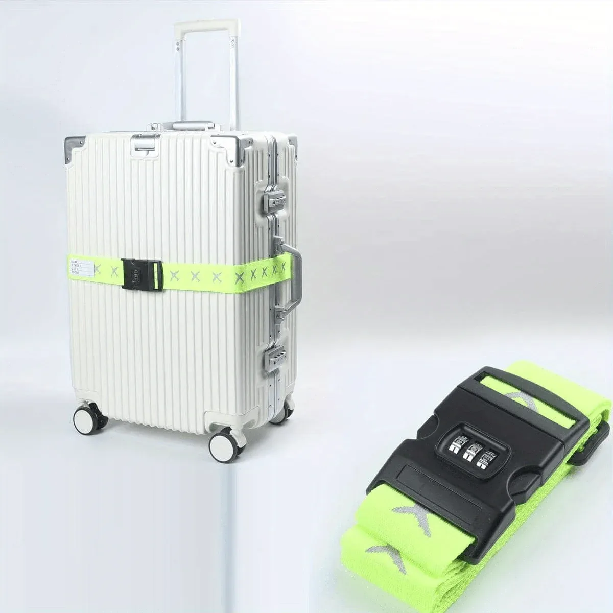 sangle de bagage portable légère multicolore avec verrouillage par mot de passe, sangle d'emballage lumineuse, sangle de bagage réfléchissante, verrouillage par mot de passe