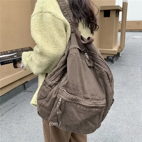 sac à dos en coton de style preppy vintage pour hommes et femmes, fermeture éclair souple, décontracté, grande capacité, style euro-américain, printemps, été, nouveau