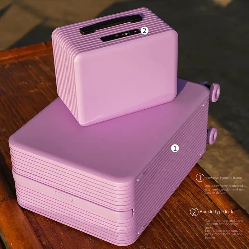 nouvel ensemble de bagages 2026 à poignée large, valise à roulettes avec boîte à maquillage, robuste et durable, pour voyages