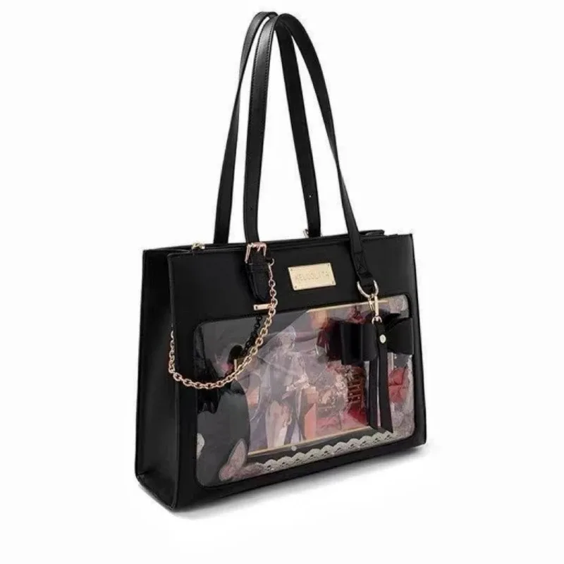 sac à main ita avec nœud pour femmes, fourre-tout à la mode, sac à bandoulière transparent pour fille douce, sac à bandoulière lolita, bricolage avec badge d'affichage