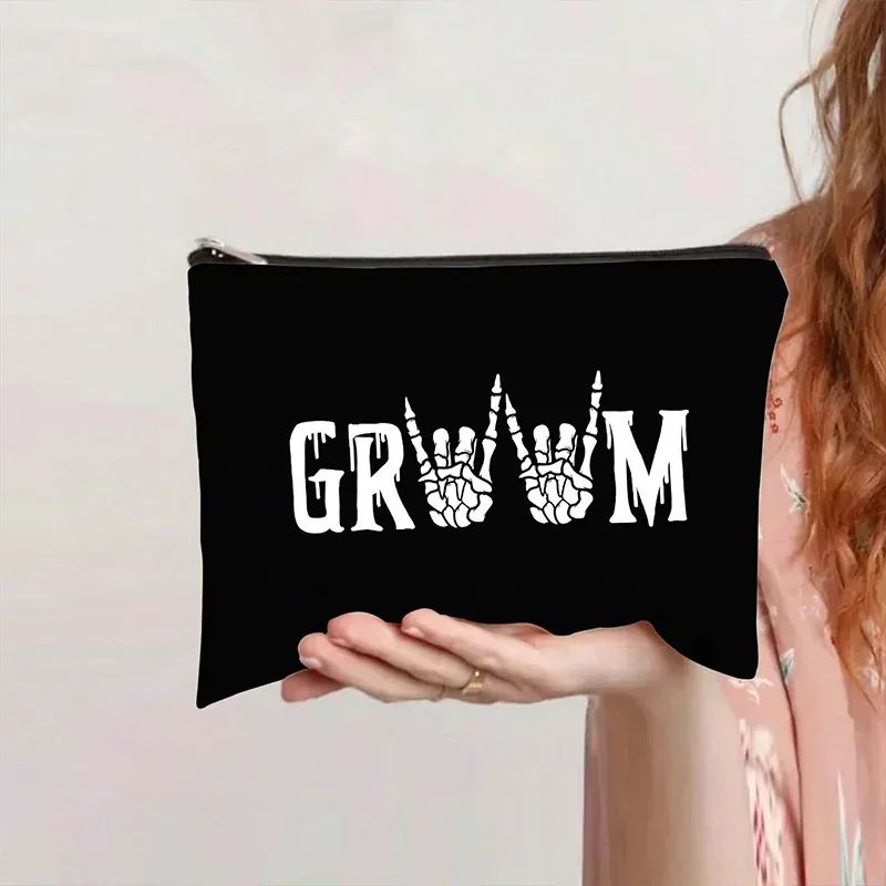 sacs de maquillage en toile imprimée à lettres, best-sellers, sacs de rangement artistiques et de niche pour cosmétiques de voyage portables, pochette zippée