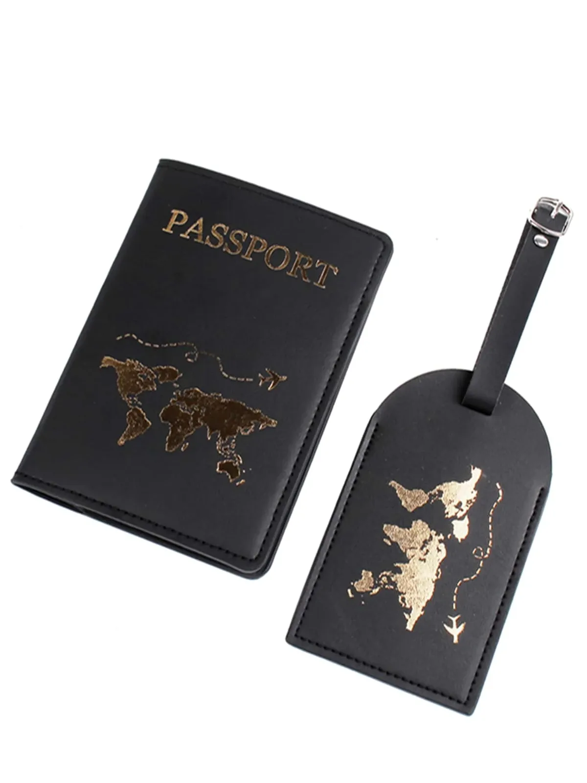 étiquette bagage cuir verni rose carte monde dorée voyage identification passeport porte nom adresse