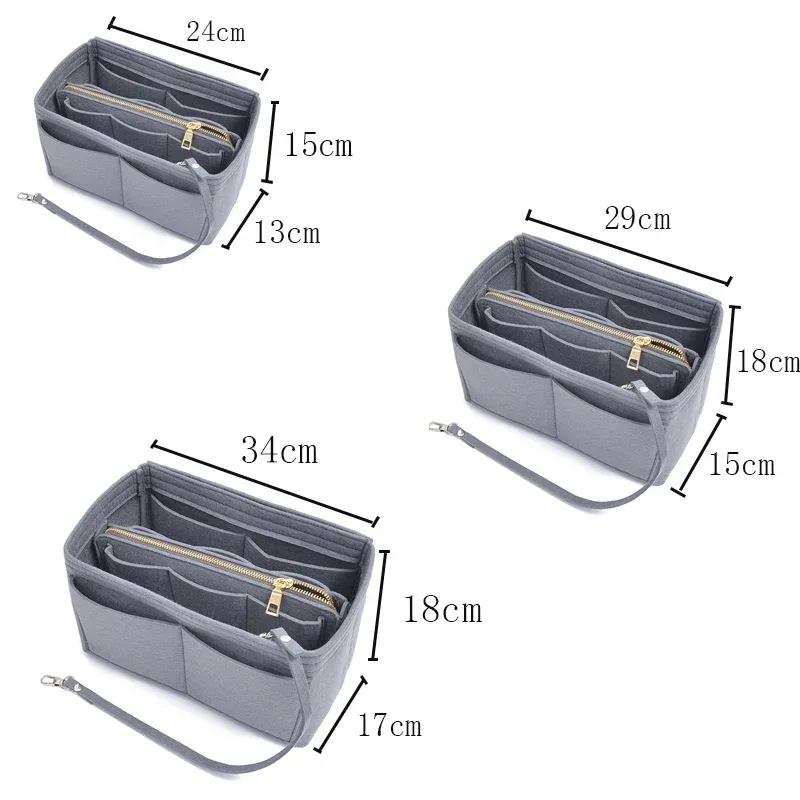 sac de rangement de maquillage multifonctionnel de grande capacité, doublure en tissu feutré, insertion de voyage, sac portable dans le sac, organisateur de cosmétiques