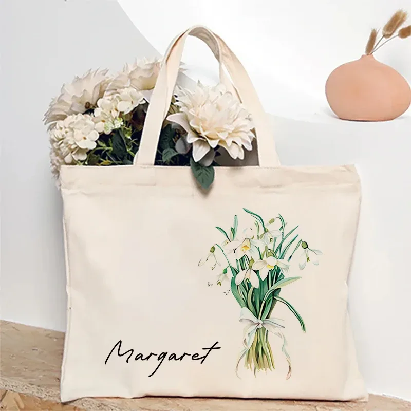 sac à main personnalisé avec nom pour bouquet de fleurs, sac de rangement de voyage, sacs fourre-tout simples, cadeau d'anniversaire personnalisé, mariage, demoiselle d'honneur, initié